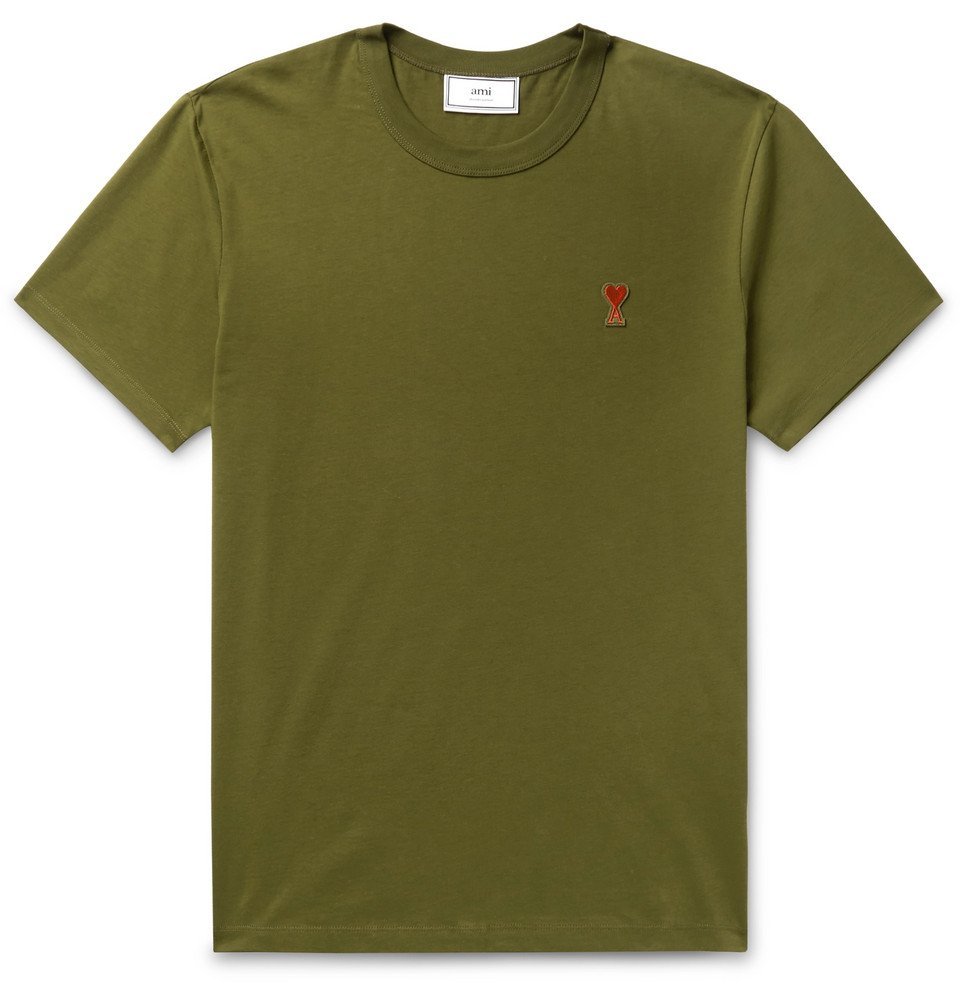 AMI - Logo-Appliquéd Cotton-Jersey T-Shirt - Army green AMI