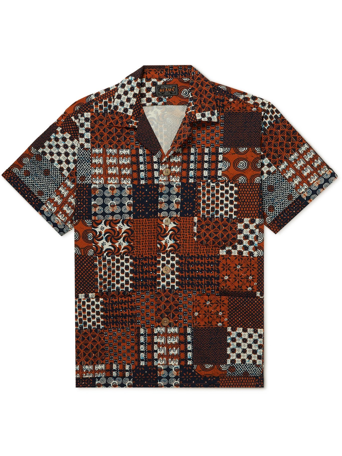 BEAMS PLUS - Printed Convertible-Collar Seersucker Shirt - Brown Beams Plus