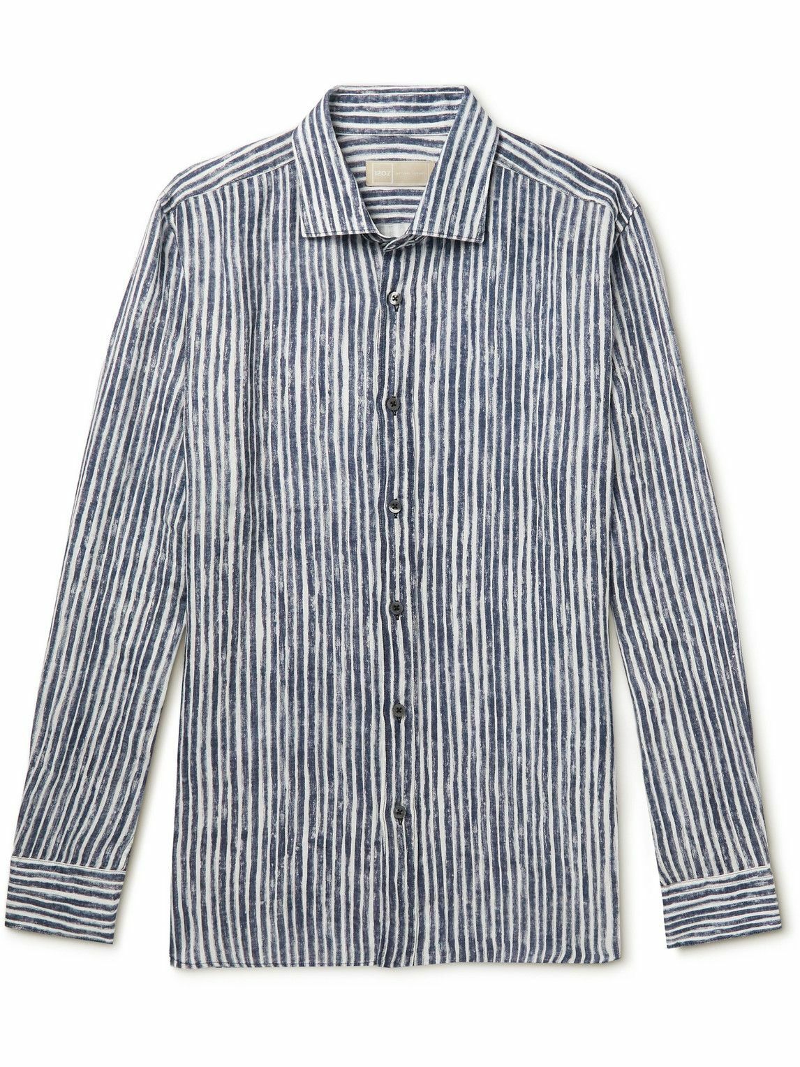 120% - Striped Linen Shirt - Blue 120%