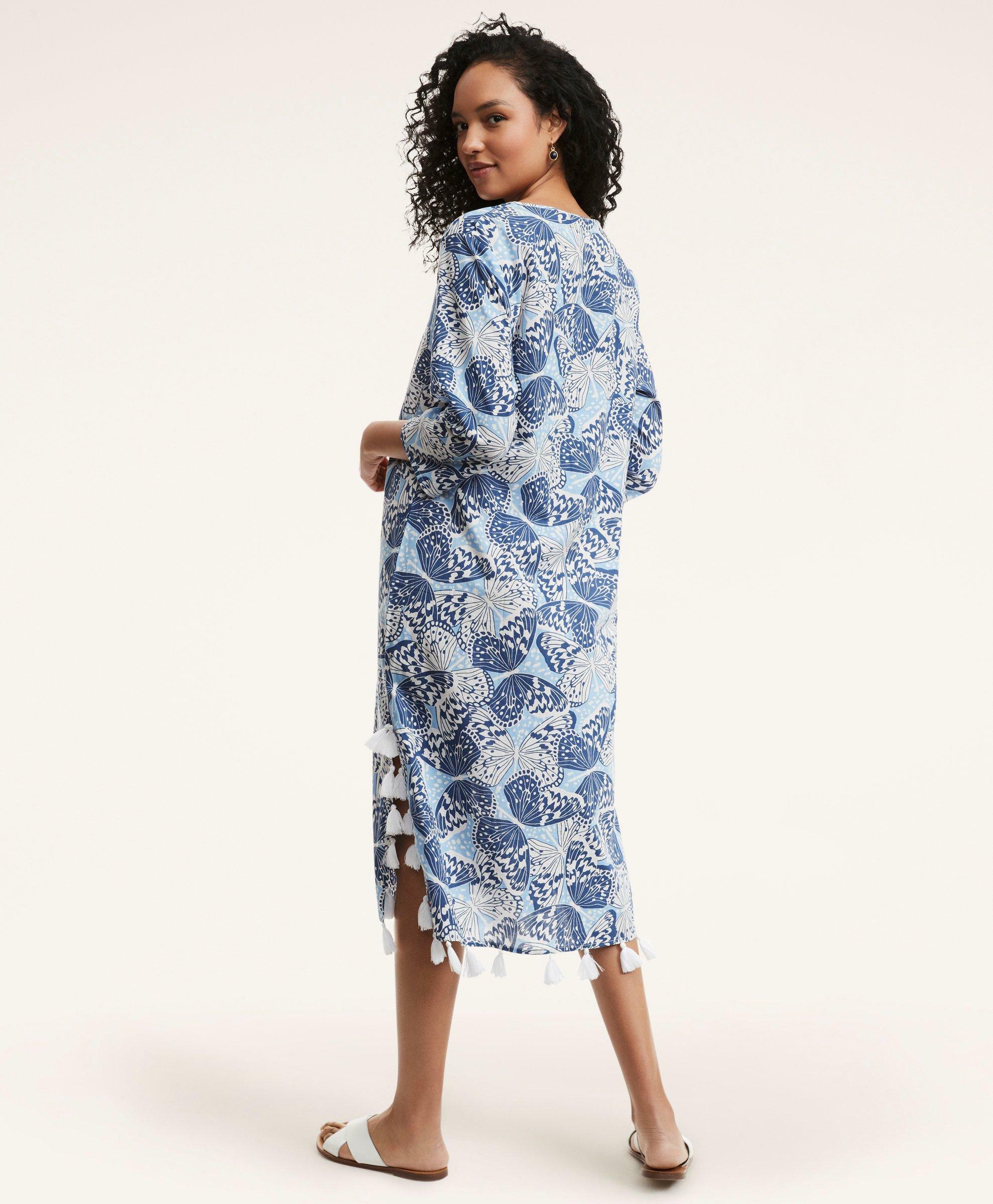 Brooks Brothers Women's Cotton Voile Butterfly Print Beach Coverup | Blue