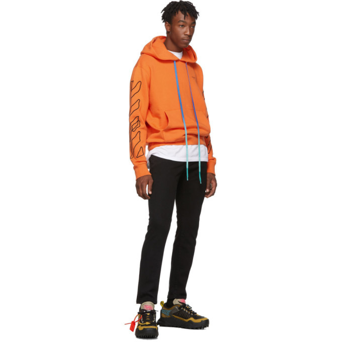 Black Abstract Arrows Slim Hoodie Off-White