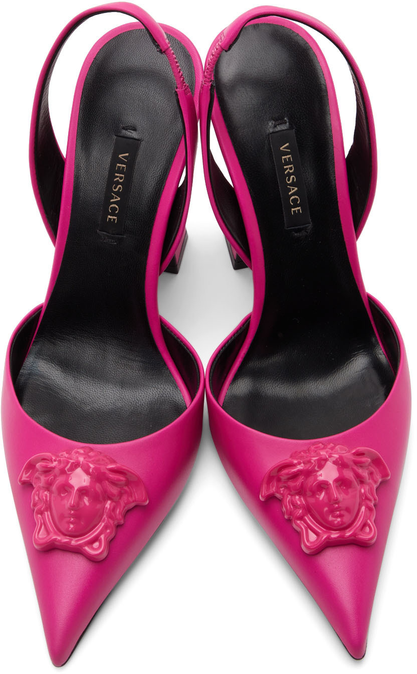 Versace Pink Leather La Medusa Heels Versace