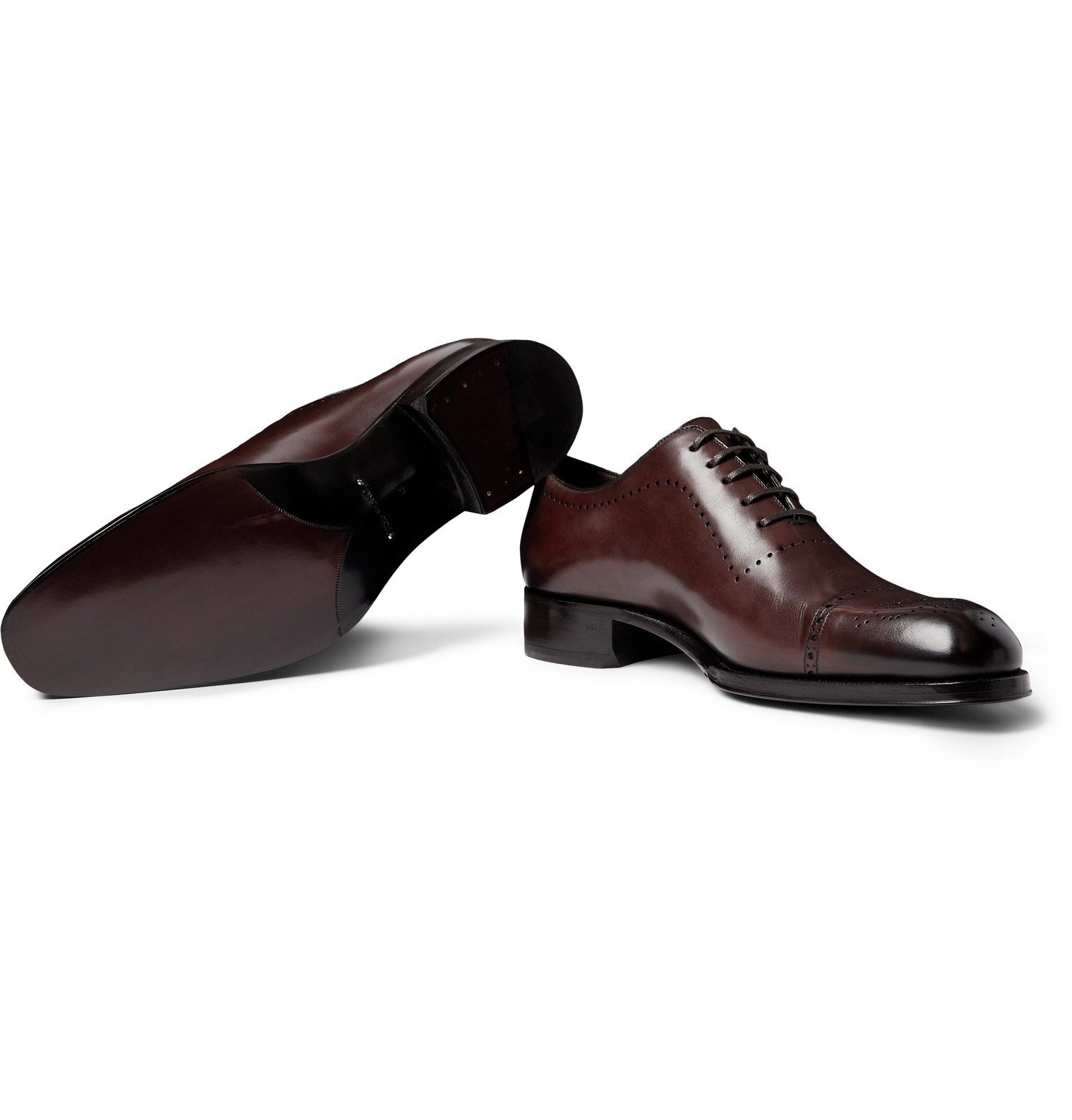 TOM FORD - Edgar Whole-Cut Polished-Leather Brogues - Brown TOM FORD