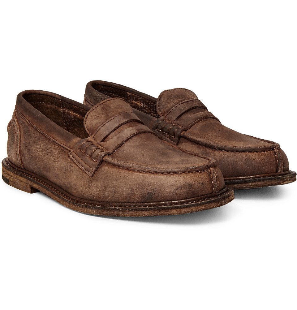 Hender Scheme - Slouchy Washed-Leather Penny Loafers - Men - Brown