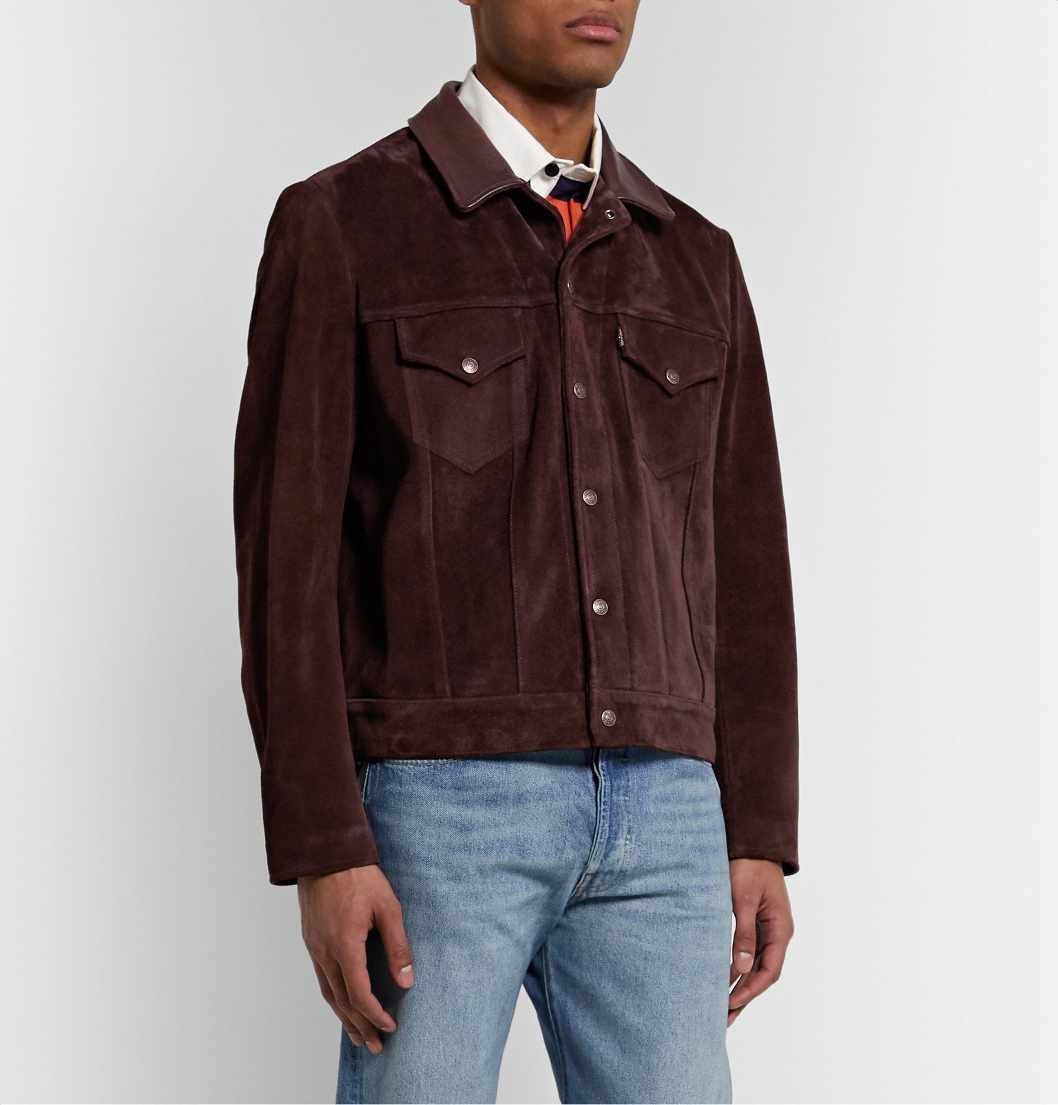 Levi's Vintage Clothing - Leather-Trimmed Suede Trucker Jacket - Brown ...