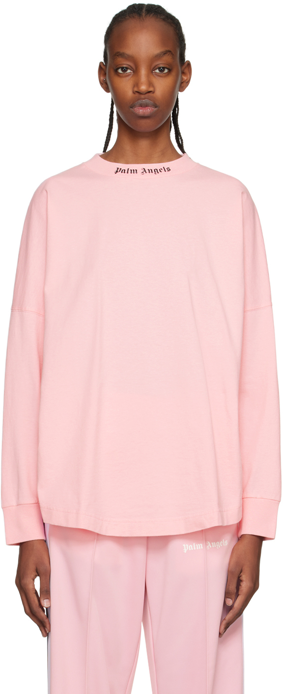 Palm Angels Pink Dropped Shoulders Long Sleeve T-Shirt Palm Angels