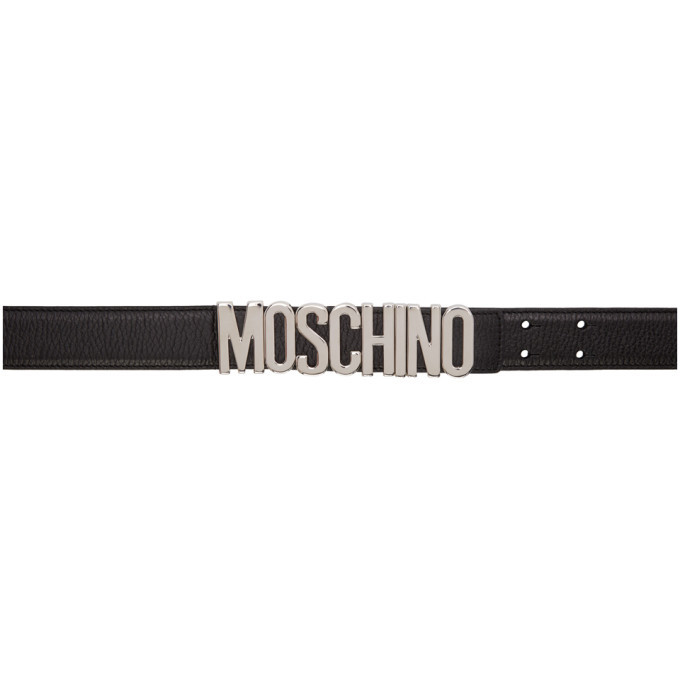 Moschino Black and Silver Logo Leather Belt Moschino