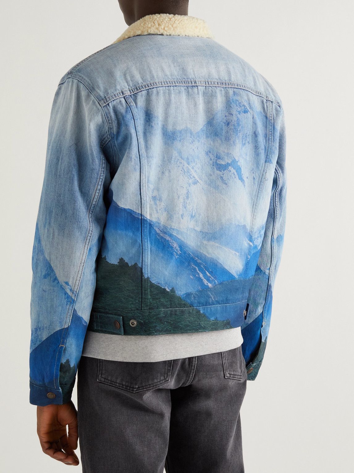 Polo Ralph Lauren - Faux Shearling-Trimmed Printed Denim Trucker Jacket - Blue