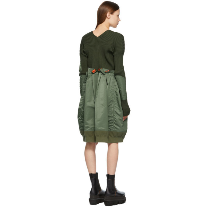 Sacai Khaki Nylon Twill V-Neck Dress Sacai