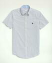 Brooks Brothers Men's Stretch Non-Iron Oxford Button-Down Collar, Bengal Stripe Short- Sleeve Sport Shirt | Sodalite