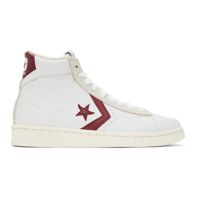 Converse White and Red Pro Leather OG High Sneakers Converse