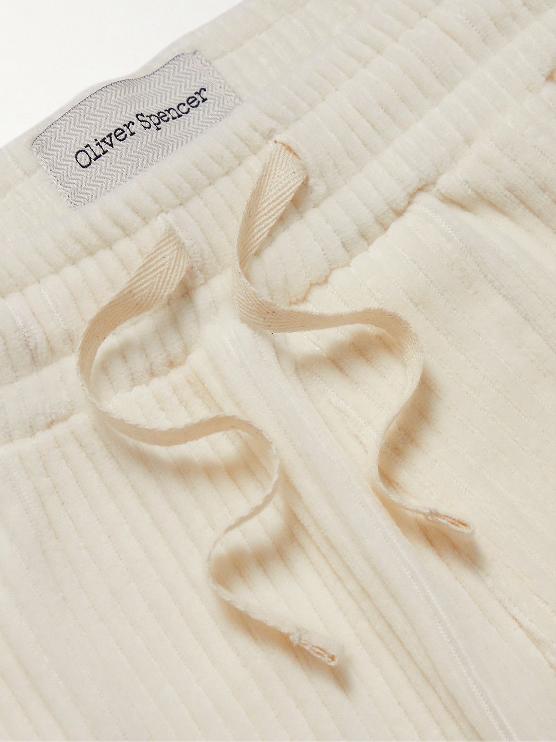Oliver Spencer - Weston Straight-Leg Ribbed Organic Cotton-Blend Velour Drawstring Shorts - Neutrals