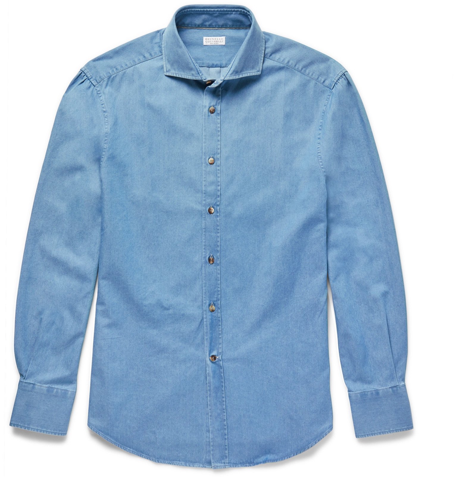 Slim-Fit Cutaway-Collar Washed-Denim 