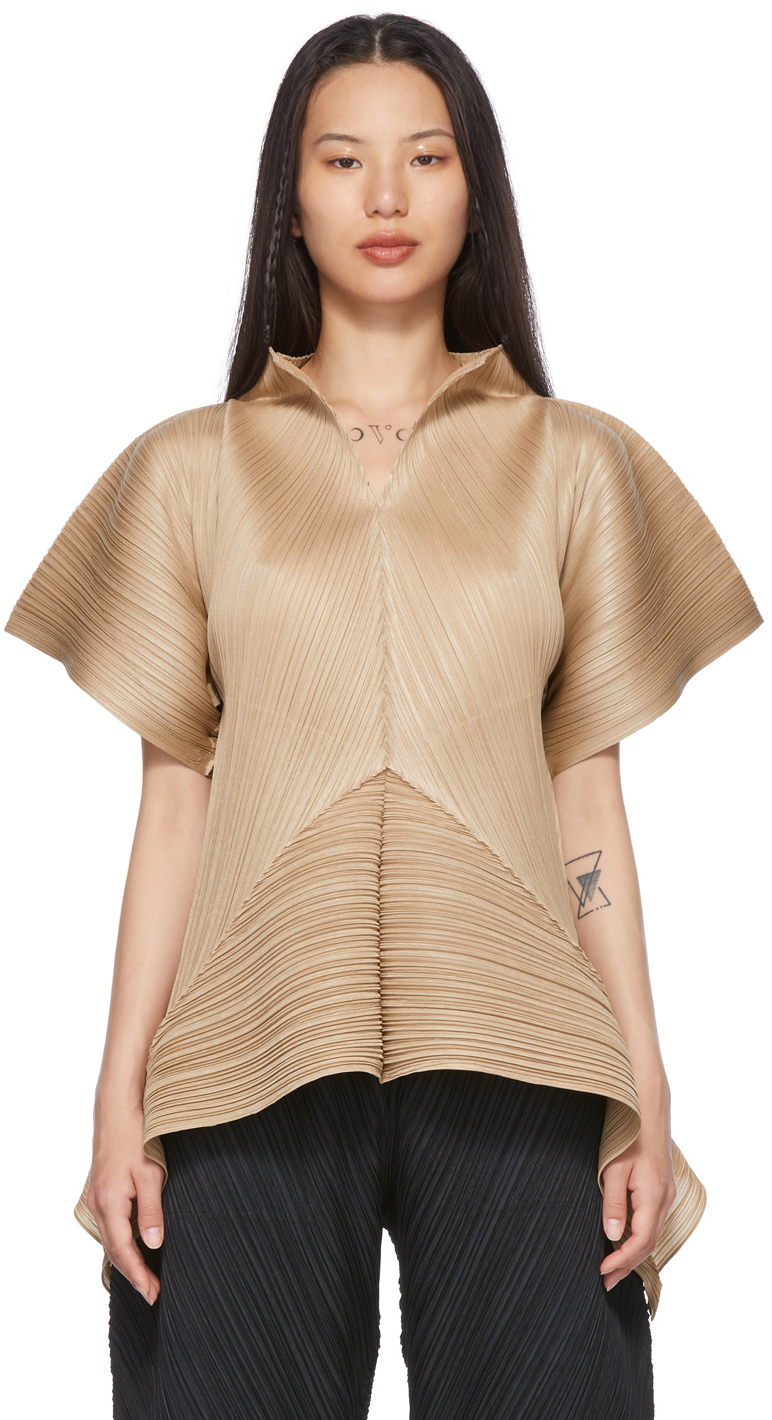 Pleats Please Issey Miyake Beige Sprout Blouse Pleats Please Issey ...