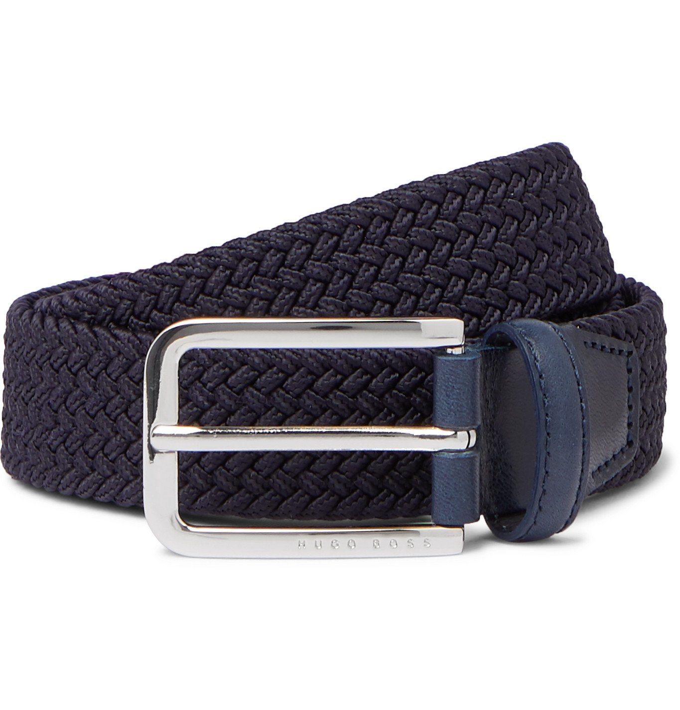 Hugo Boss - 3cm Leather-Trimmed Woven Elastic Belt - Blue Hugo Boss