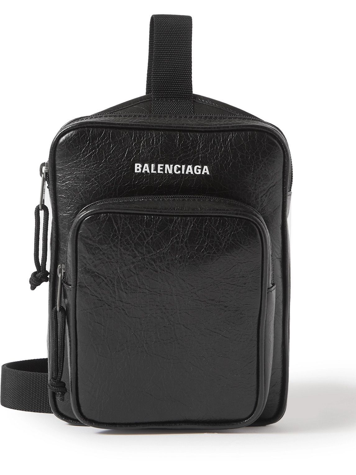 Balenciaga - Explorer Logo-Print Crinkled-Leather Messenger Bag Balenciaga