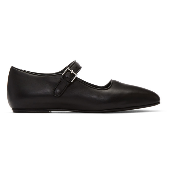 black leather mary jane flats