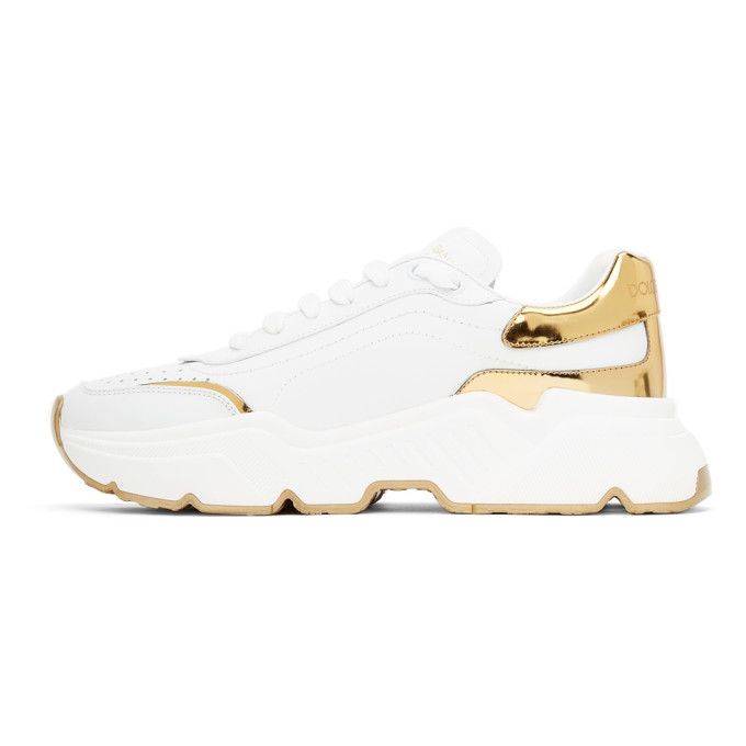 Dolce and Gabbana White and Gold Daymaster Low Sneakers Dolce & Gabbana