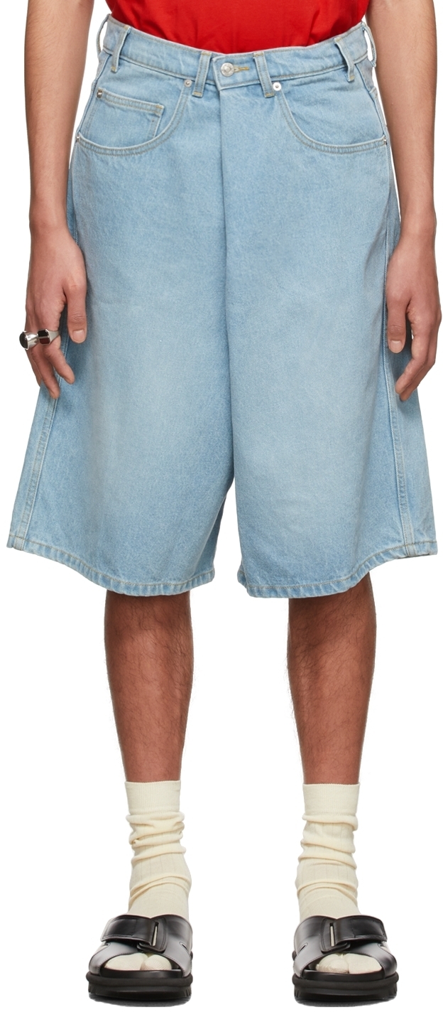 LU'U DAN SSENSE Exclusive Blue Denim Pleat Shorts
