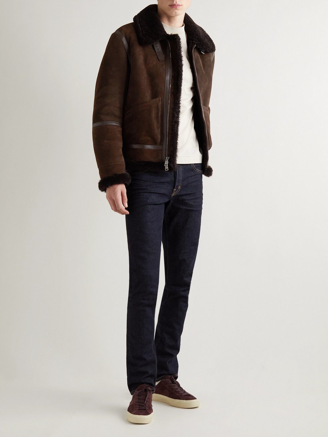 Ralph Lauren Purple label LeatherTrimmed Shearling Jacket Brown