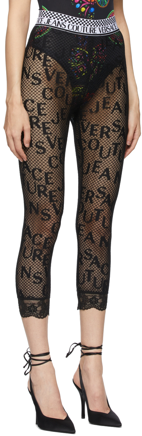 versace jeans couture black logo tights leggings