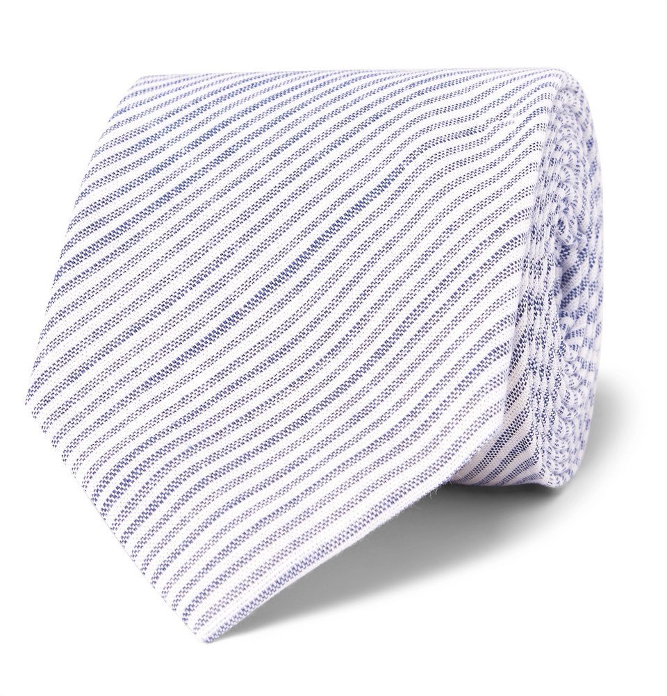 Oliver Spencer - 8cm Conroy Striped Mélange Cotton Tie - Blue