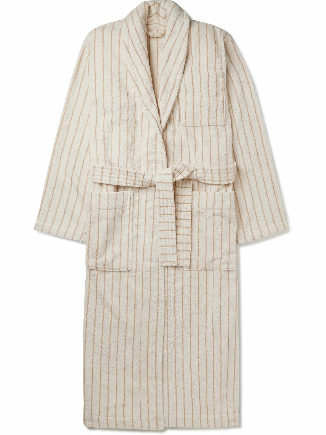TEKLA Striped Organic CottonTerry Robe Brown Tekla Fabrics