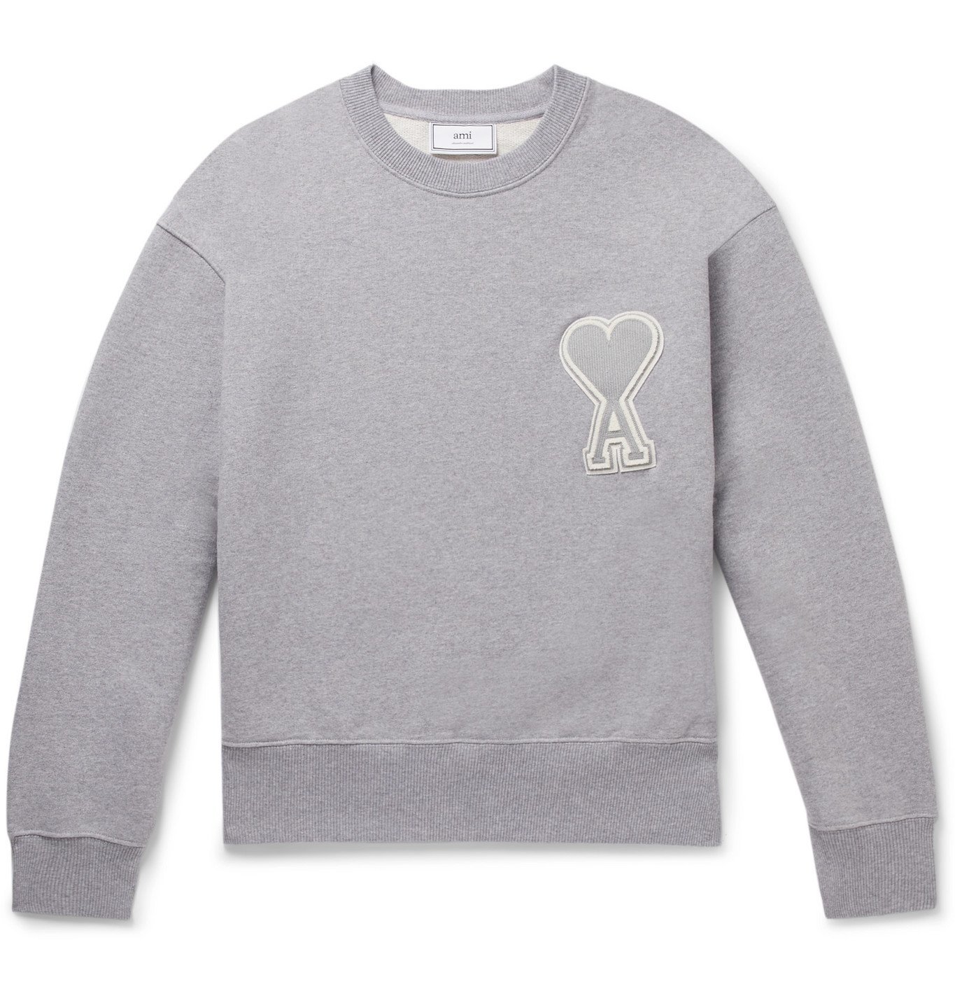 AMI - Logo-Appliquéd Loopback Cotton-Jersey Sweatshirt - Gray AMI