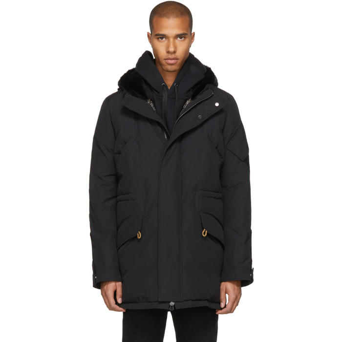 Yves Salomon Black Down and Fur Parka Yves Salomon