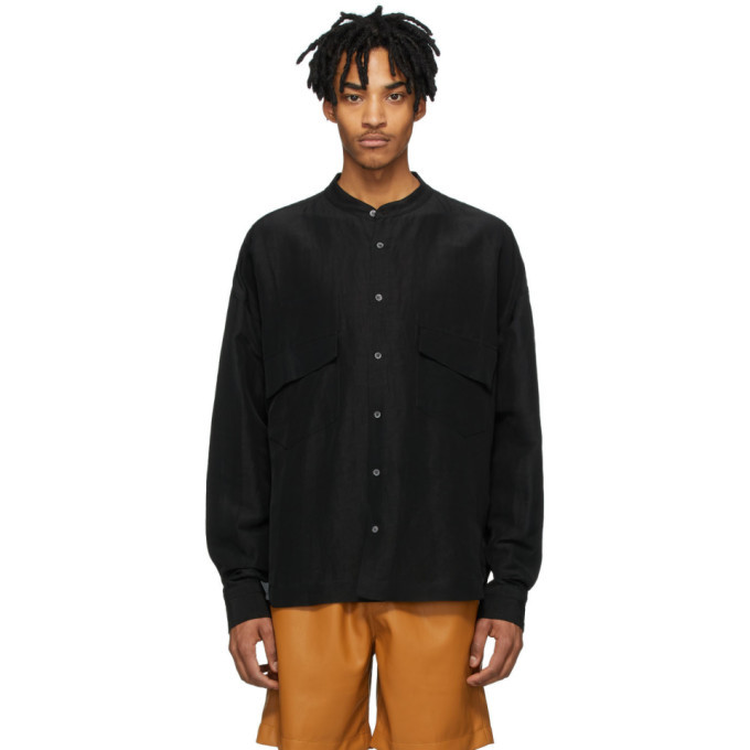 Rhude Black Linen Band Collar Shirt Rhude