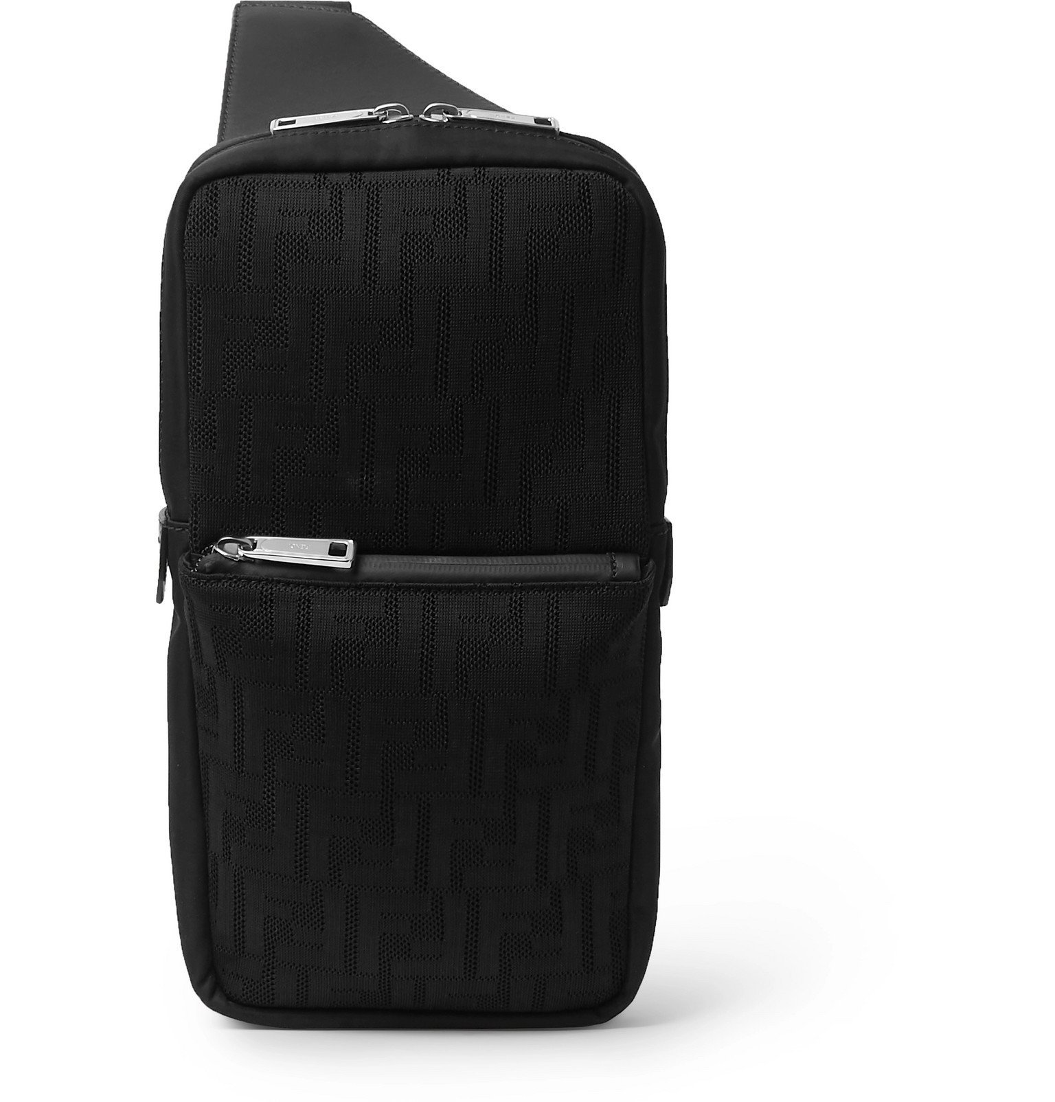 Fendi - Leather-Trimmed Logo-Jacquard Mesh Sling Bag - Black Fendi