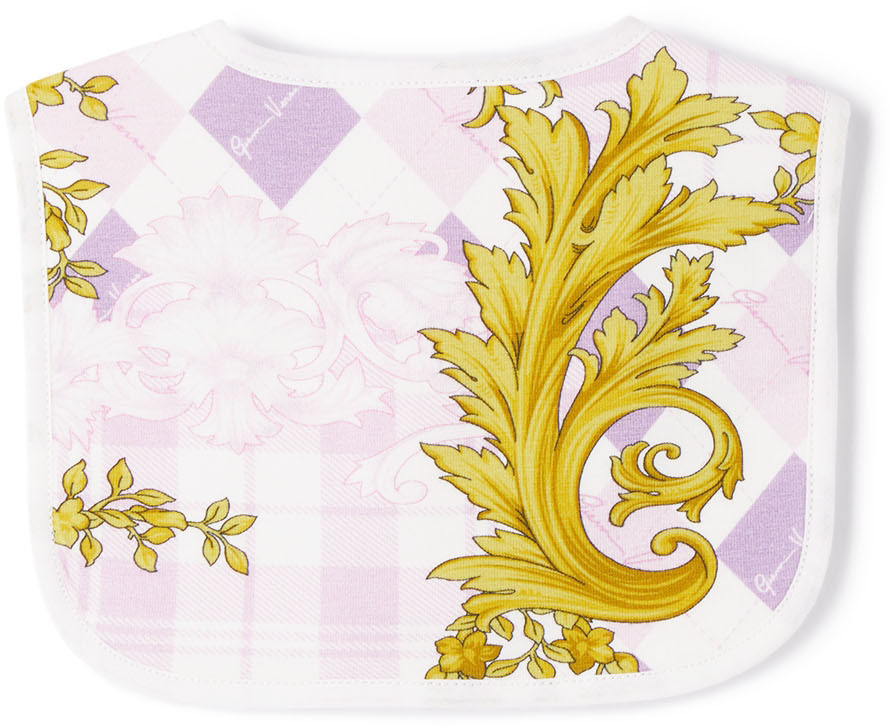 Versace Baby Pink & Gold Barocco Argyle Bib Versace