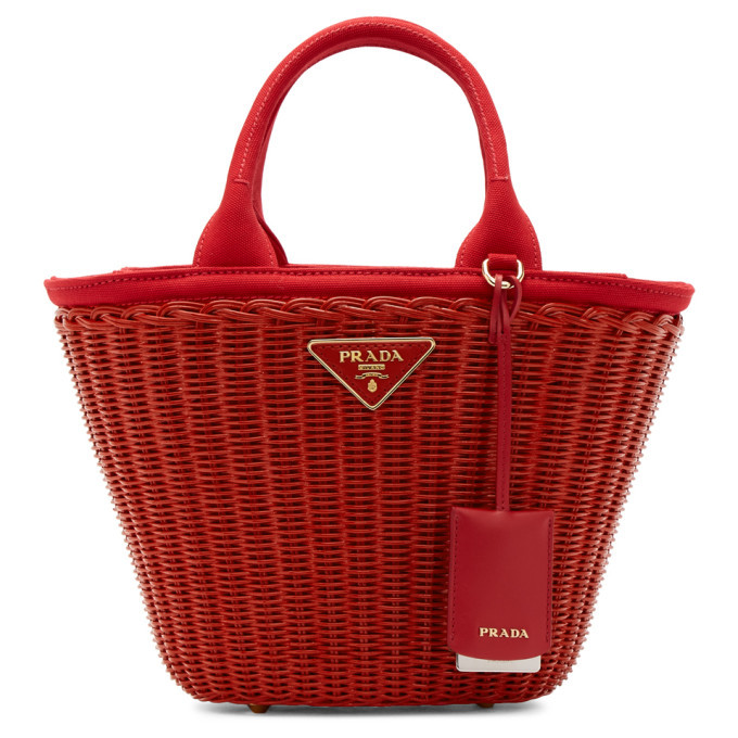 Prada Red Raffia Vase Tote Prada