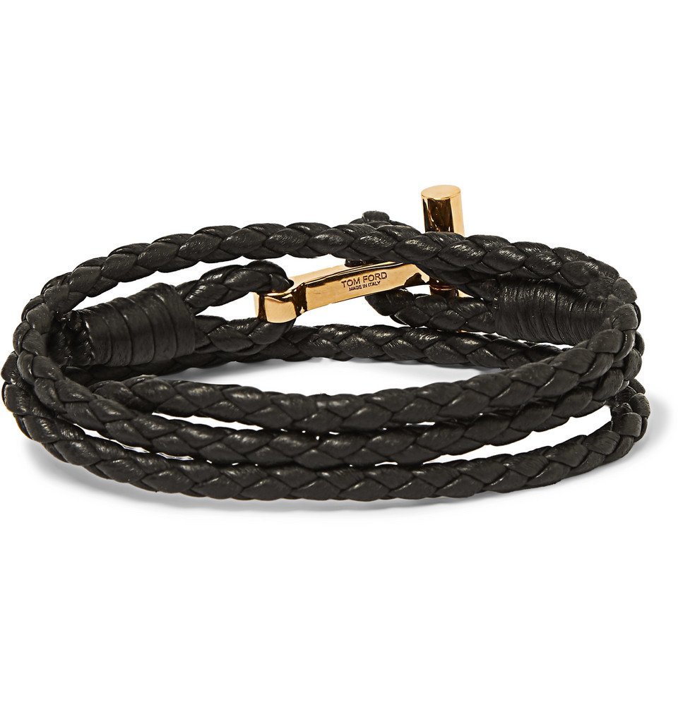 TOM FORD - Woven Leather and Gold-Tone Wrap Bracelet - Brown TOM FORD