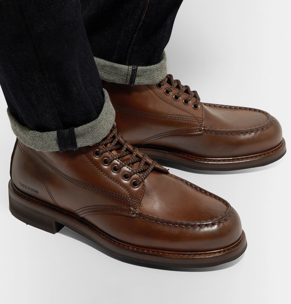 TOM FORD - Cromwell Burnished-Leather Hiking Boots - Men - Brown TOM FORD