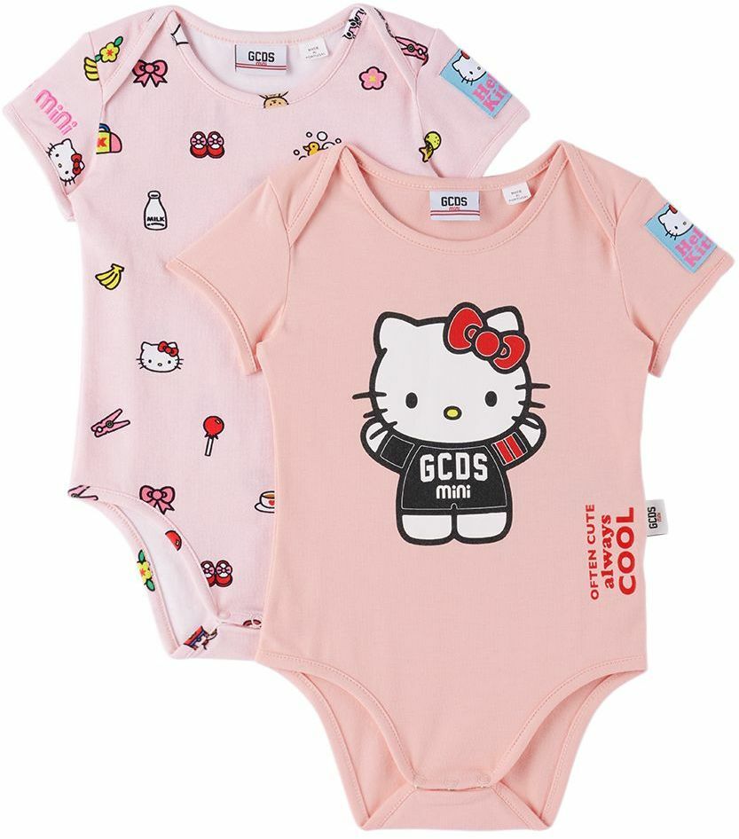 GCDS Kids Two-Pack Baby Pink Hello Kitty Edition Bodysuits