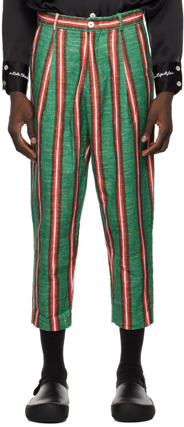 Late Checkout Green Striped Trousers