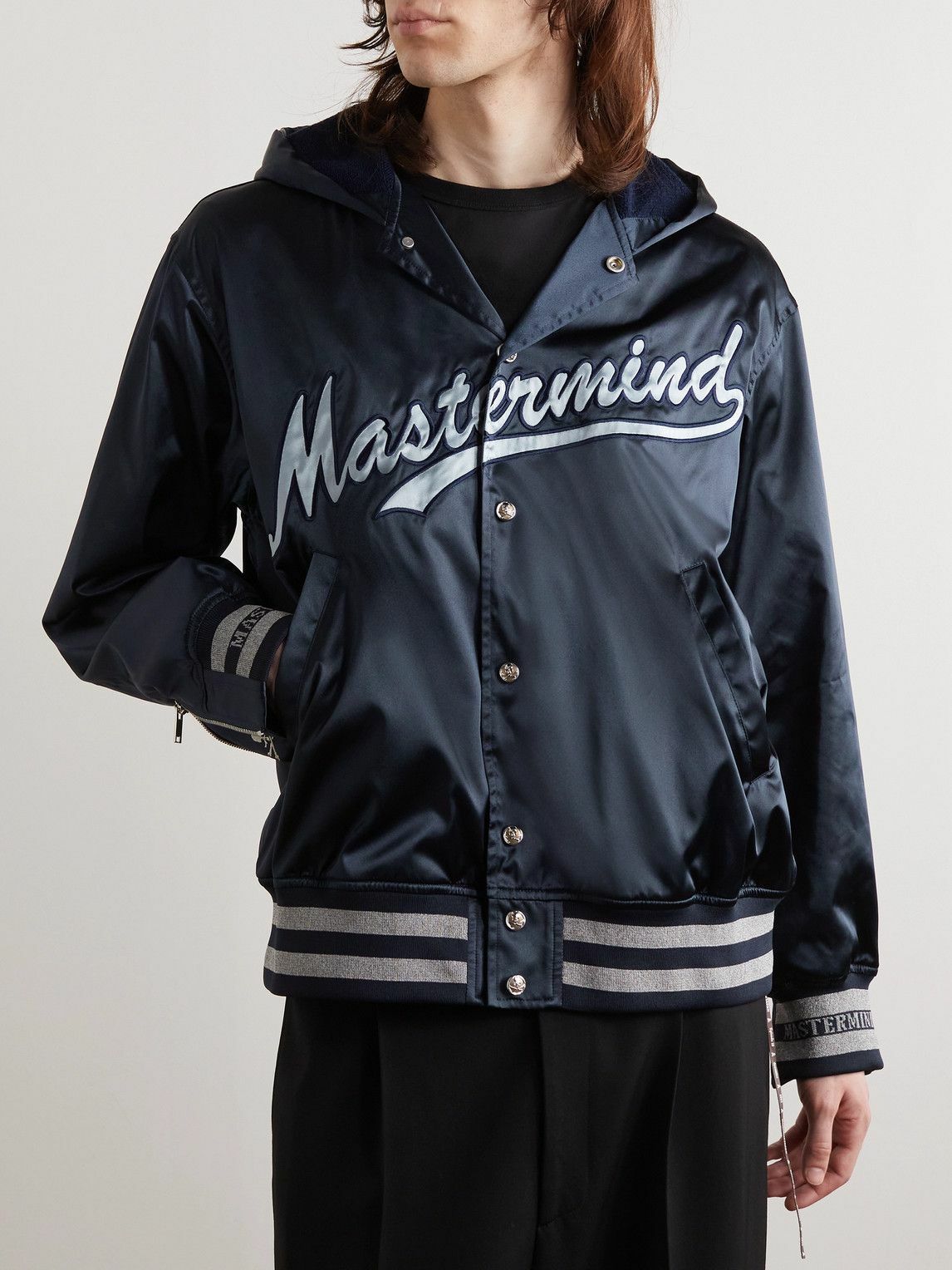 Mastermind World - Logo-Appliquéd Shell Hooded Bomber Jacket - Blue ...