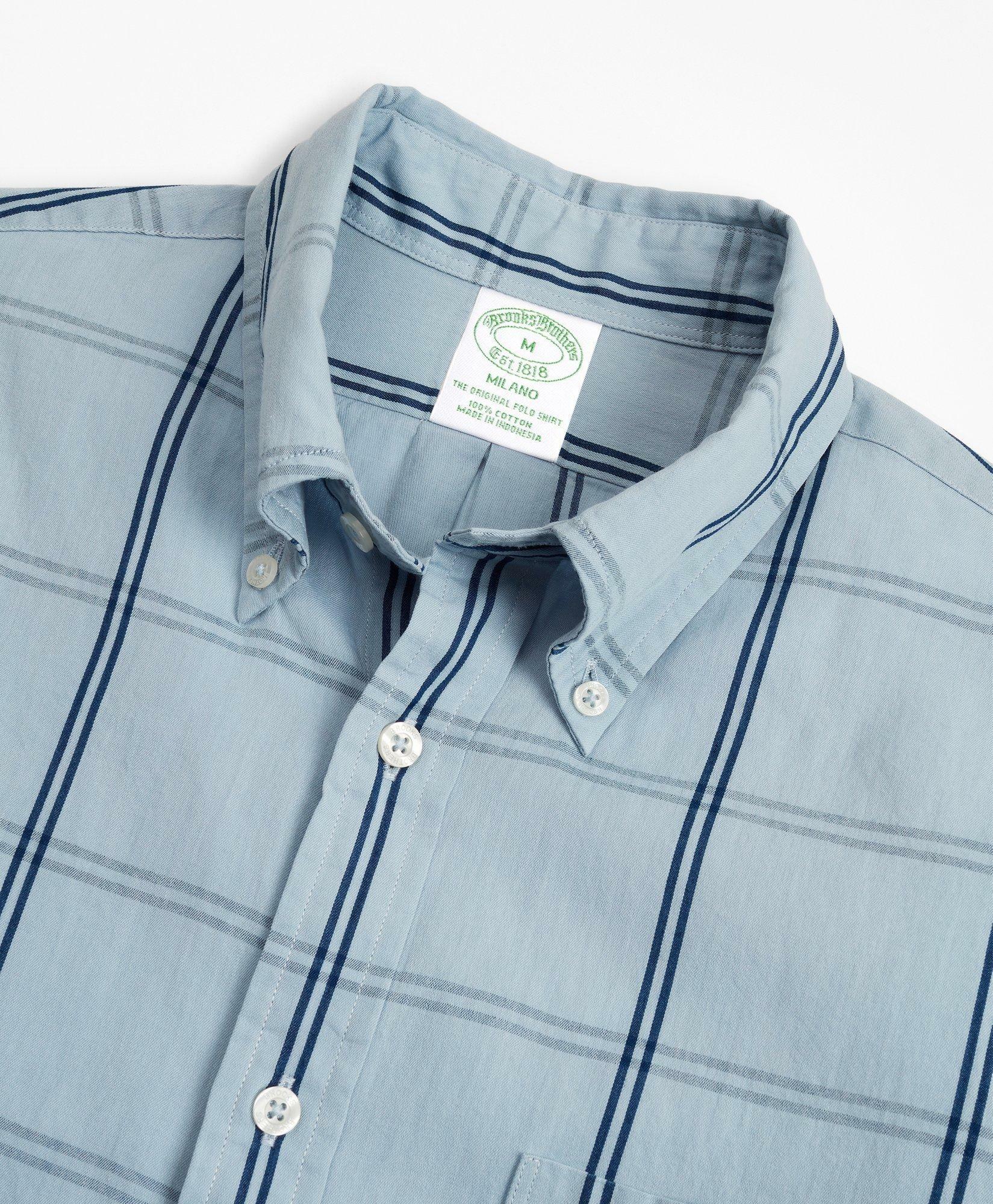 Brooks Brothers Men's Milano Slim-Fit Sport Shirt, Indigo Windowpane | Light Blue