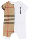 Burberry Baby White & Beige Vintage Check Panel Jumpsuit