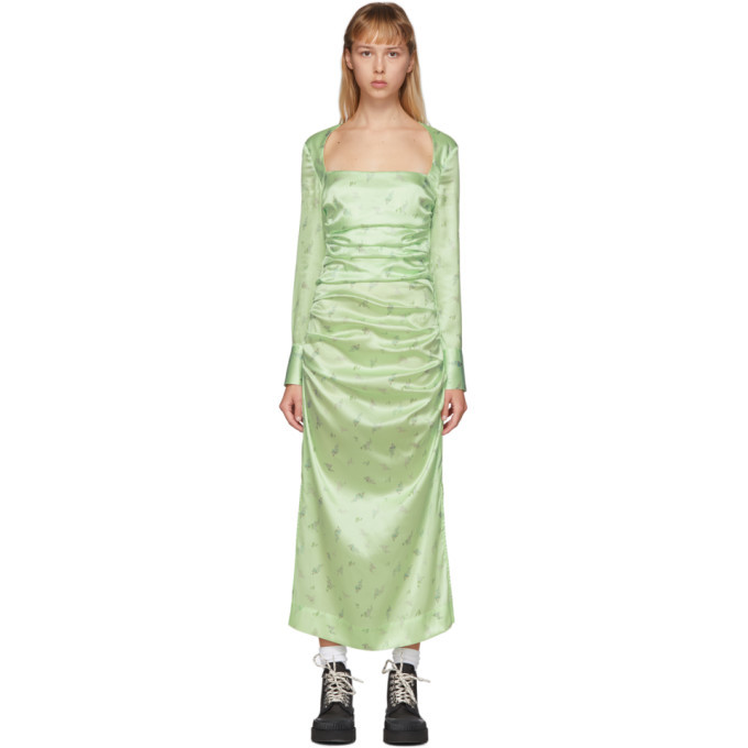 GANNI Green Silk Floral Dress GANNI