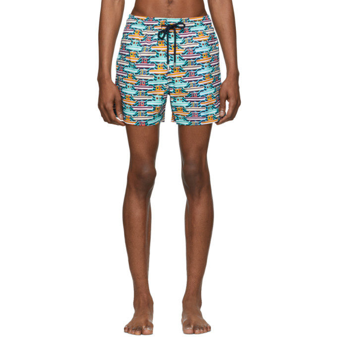 Vilebrequin Blue and Multicolor Mykonos Moorise Swim Shorts Vilebrequin