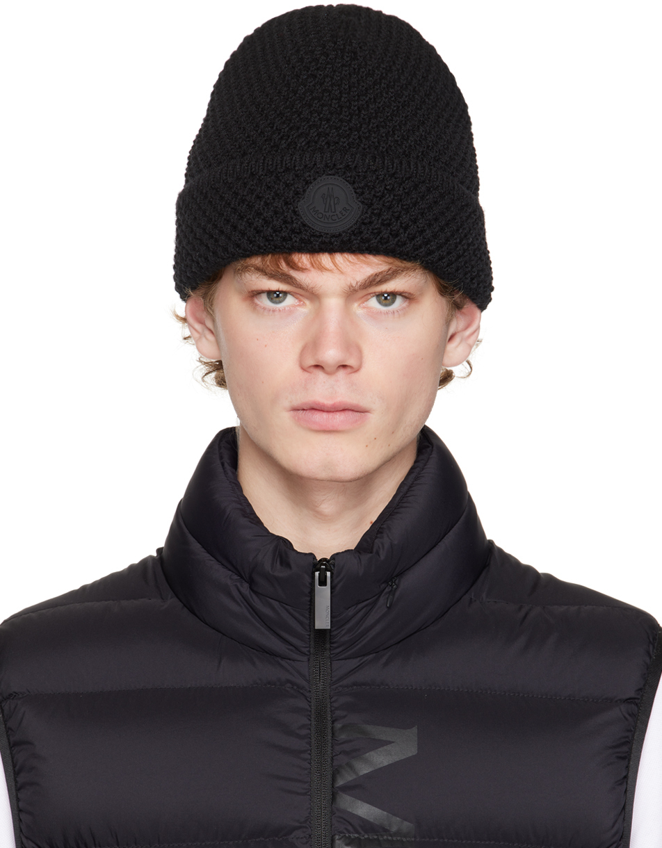 Moncler Black Virgin Wool Beanie Moncler