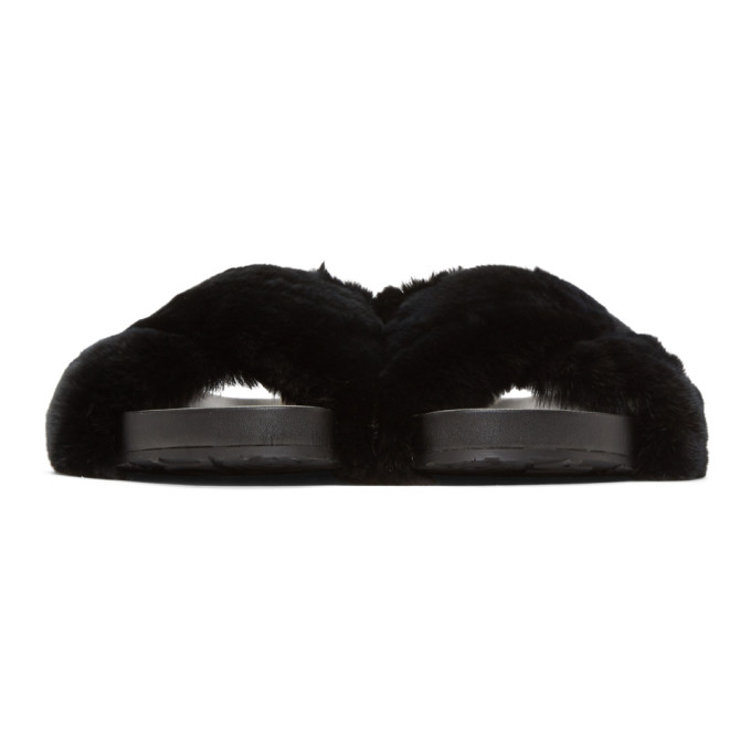 Dolce and Gabbana Black Fur Slides Dolce & Gabbana