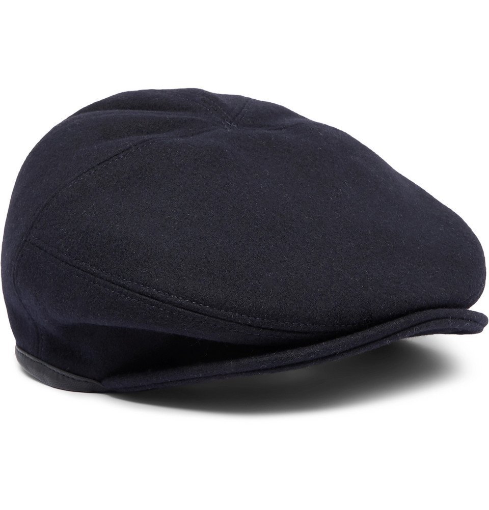 Leather-Trimmed Wool Flat Cap 