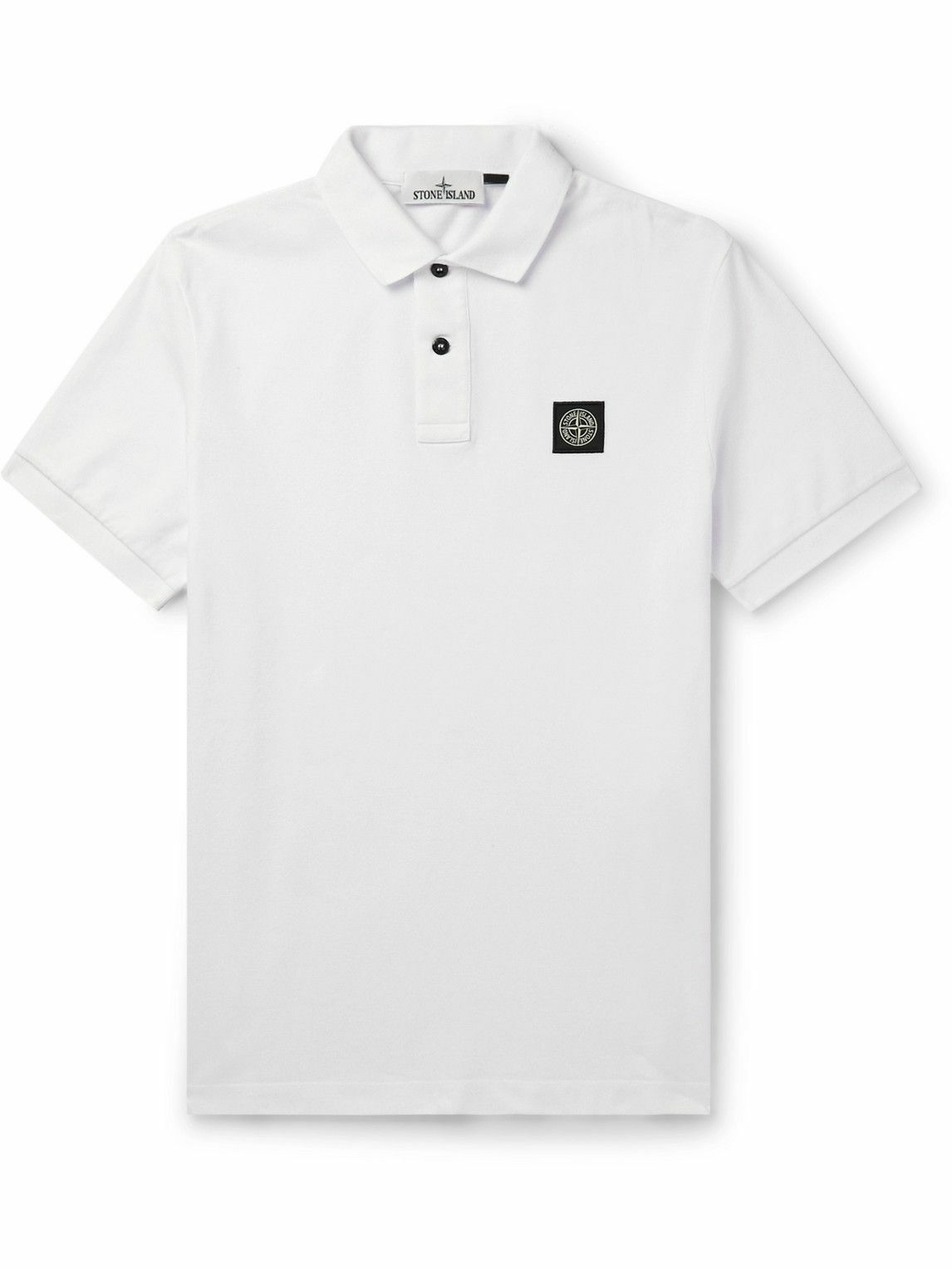 Stone Island - Logo-Appliquéd Stretch-Cotton Piqué Polo Shirt - White ...