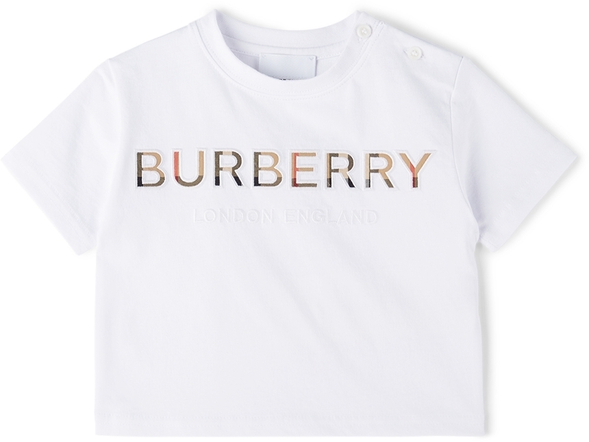 Burberry Baby White Vintage Check Logo T-Shirt Burberry