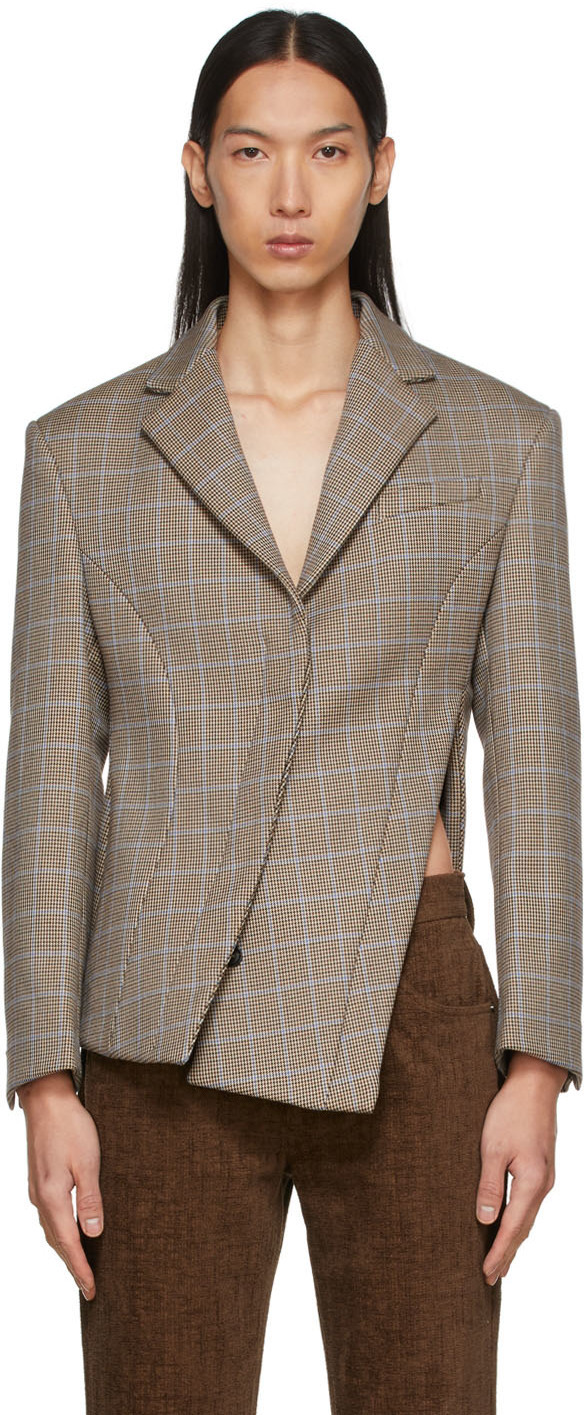 Coperni SSENSE Exclusive Brown Houndstooth Blazer Coperni