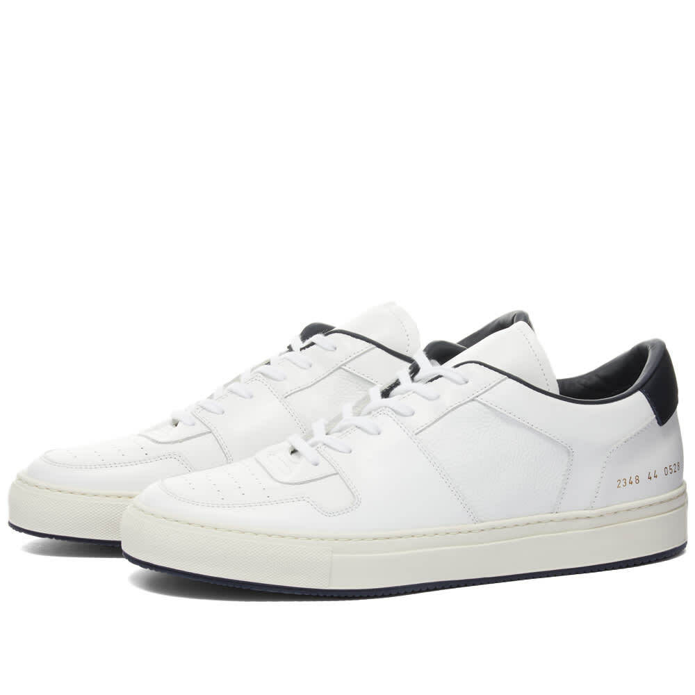 Common Projects Men's Decades Low Sneakers in White/Navy Common Projects