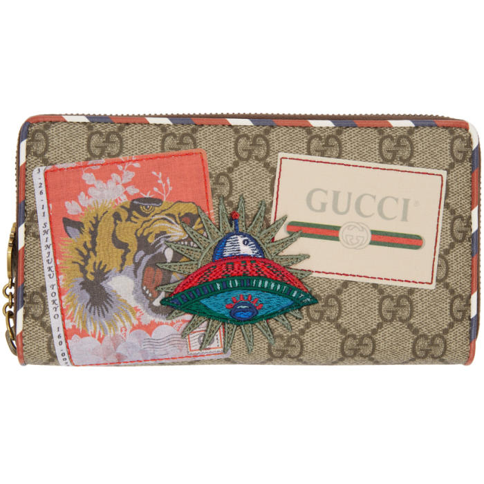 Gucci Beige GG Supreme Courrier Zip Around Wallet Gucci